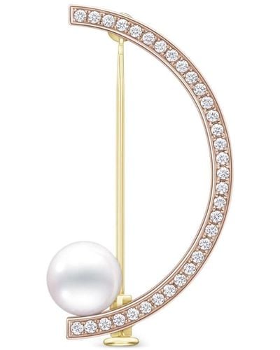 Tasaki Spilla Collection Line Kinetic in oro 18kt con diamanti e perle - Bianco