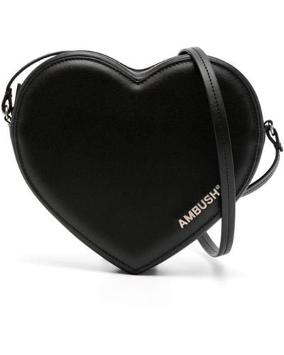 Ambush Flat Heart Leather Crossbody Bag - ブラック