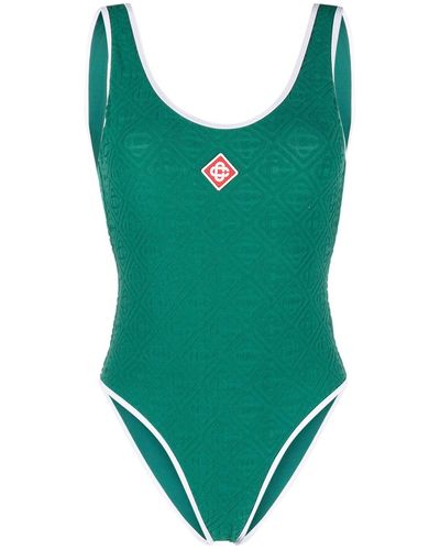 Casablancabrand Monogram-jacquard Open-back Swimsuit - Green