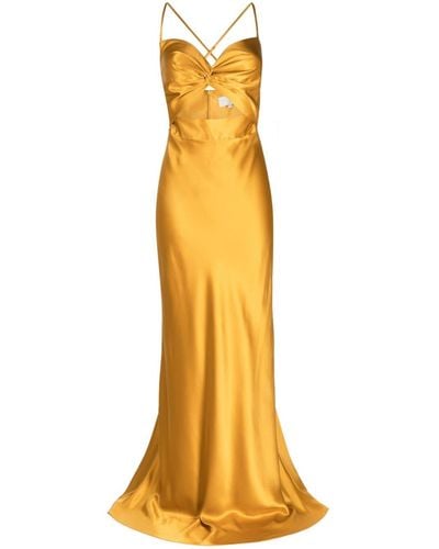 Michelle Mason Twisted-bodice Silk Gown - Yellow