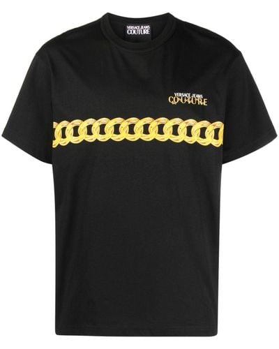 Versace Chain-link Print Cotton T-shirt - Black
