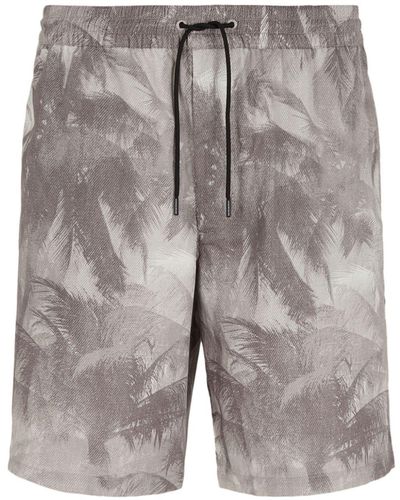 Emporio Armani Palm Tree-print Drawstring Track Shorts - Gray