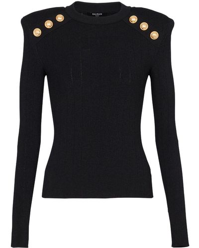 Balmain Gold Embossed Buttons Sweater - Black
