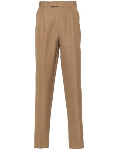 Zegna Tapered Linen Trousers - Natural