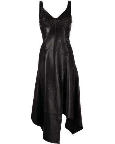 Jason Wu Asymmetric Leather Midi Dress - Black