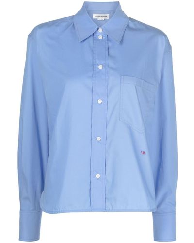 Victoria Beckham Logo-embroidered Cotton Shirt - Blue