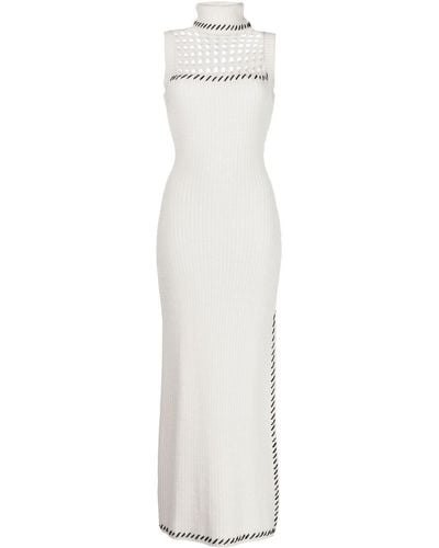 STAUD Contrast-stitch Ribbed-knit Dress - White