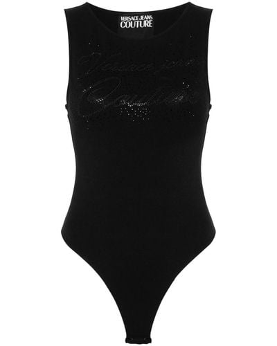 Versace Crystal-logo Sleeveless Bodysuit - Black