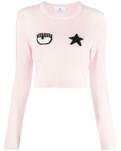 Chiara Ferragni Embroidered-logo Knitted Sweater - Pink