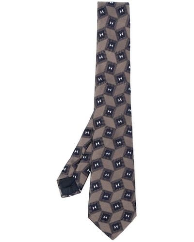 Giorgio Armani Cravate en soie à imprimé géométrique - Blanc