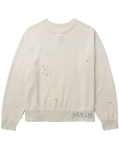Maison Margiela Sweatshirt in Distressed-Optik mit Logo - Weiß