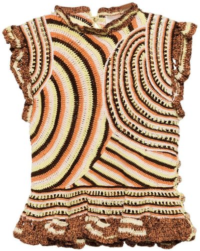Ulla Johnson Crochet-knit Ruffled Top - Brown