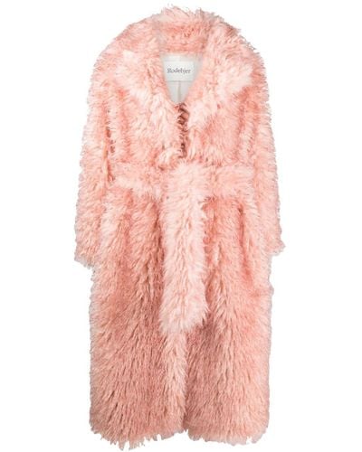 Rodebjer Tied-waist Faux-shearling Coat - Pink