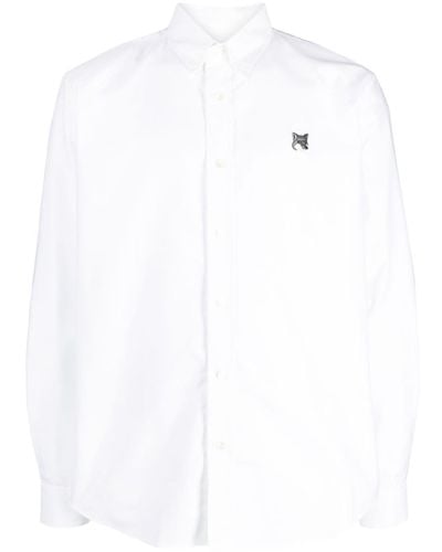 Maison Kitsuné Schmales Hemd mit Fuchs-Patch - Weiß