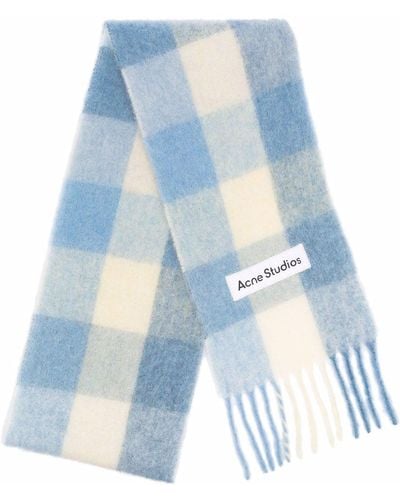 Acne Studios Checked Knitted Scarf - Blue
