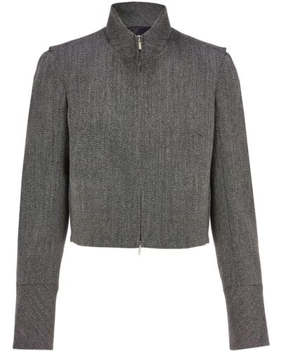 Ferragamo Zip-up Cropped Tweed Jacket - Grey