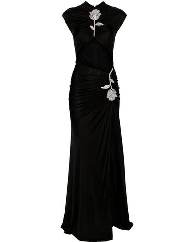 David Koma Floral-appliqué Jersey Maxi Dress - Black