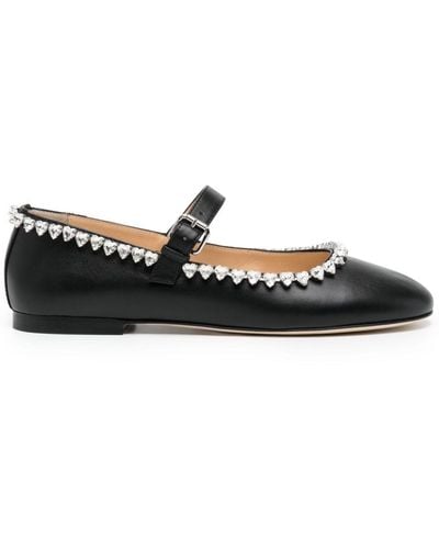 Mach & Mach Audrey Nappa Leather Round Toe Ballerina Shoes - Black