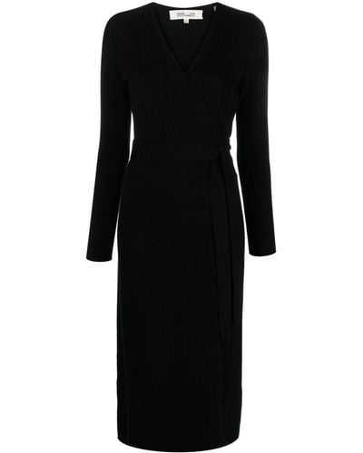 Diane von Furstenberg Astrid Wool Wrap Midi Dress - Black