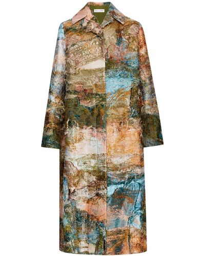 Oscar de la Renta Abstract-pattern Print Notched-collar Coat - Natural