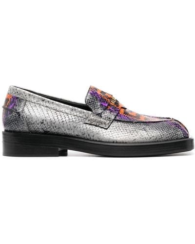 Versace Snakeskin Leather Loafers - Gray