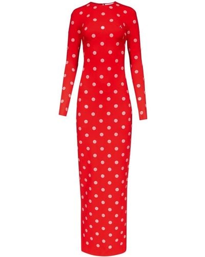 Area Polka-dot Long-sleeve Gown - Red