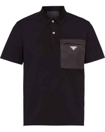 Prada Brand-plaque Nylon-pocket Stretch-cotton Polo Shirt X - Black