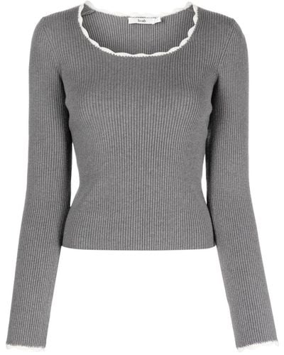 B+ AB Scallop-collar Ribbed Sweater - Grey