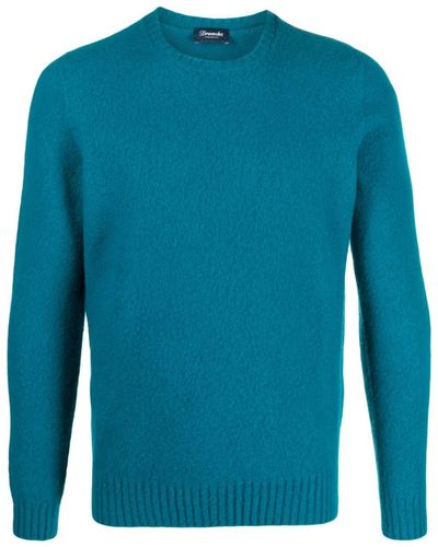 Drumohr Brushed-effect Crew-neck Wool Sweater - Blue