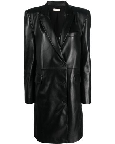 The Mannei Greenock Single-breasted Leather Coat - Black