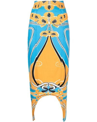 Patou Curve Skirt With Tapisserie Print - Blue