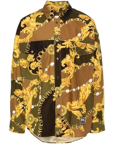 Versace Chain Couture-print Cotton Shirt - Yellow
