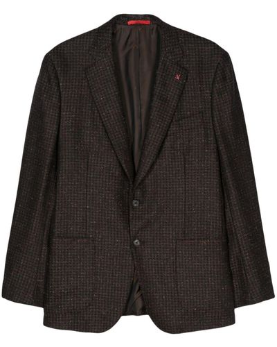 Isaia Houndstooth Single-breasted Blazer - Black