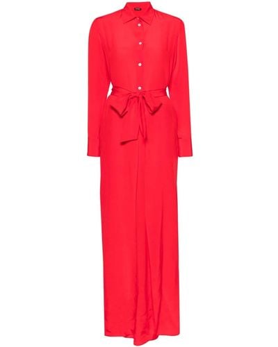 Kiton Silk Belted Maxi Dress - Red