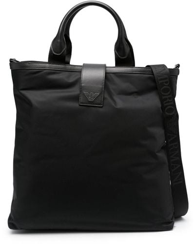 Emporio Armani Logo-plaque Faux-leather Trim Tote Bag - Black
