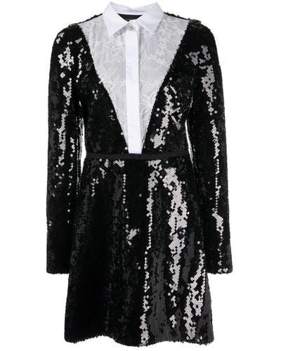 Giambattista Valli Floral Lace Shirt Sequinned Dress - Black