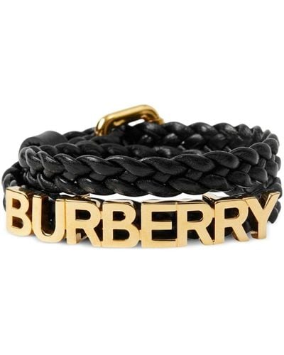 Burberry Logo-plaque Leather Bracelet - Black