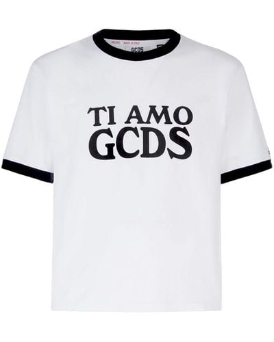 Gcds Cropped-T-Shirt mit Logo-Stickerei - Weiß
