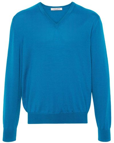 Fileria V-neck Virgin Wool Sweater - Blue