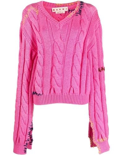 Marni Embroidered Cable-knit Jumper - Pink