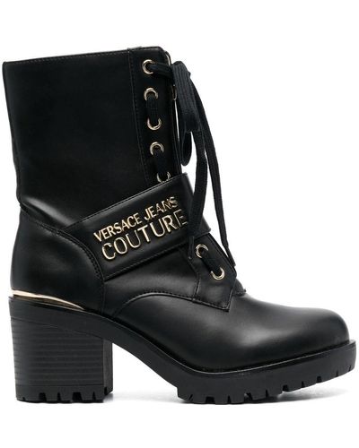 Versace Logo Faux Leather Booties - Black