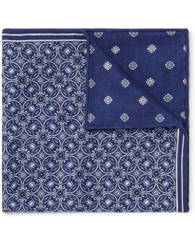 Brunello Cucinelli Geometric-pattern Reversible Silk Pocket Square - Blue