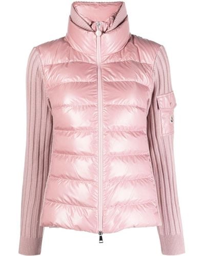 Moncler Quilted Ribbed-knit Wool Cardigan - Pink