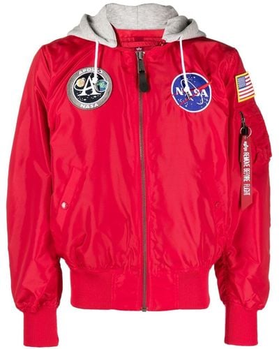 Alpha Industries Multiple-patches Zipped Hooded Jacket - Red