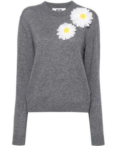 MSGM Floral-appliqué Sweater - Gray
