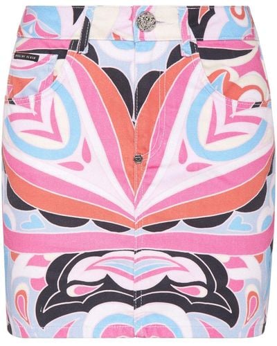 Philipp Plein Colorful Circus-print Denim Mini Skirt - Pink