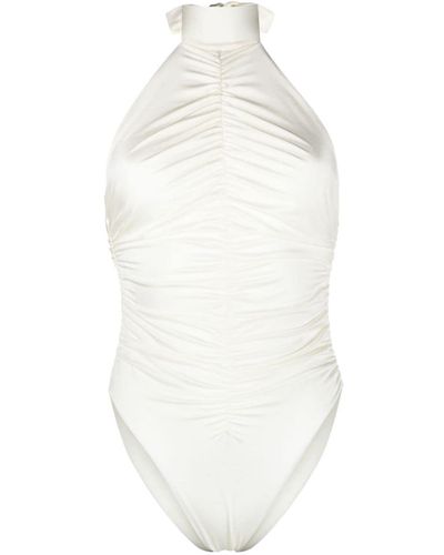 Noire Swimwear Geraffter Neckholder-Badeanzug - Weiß