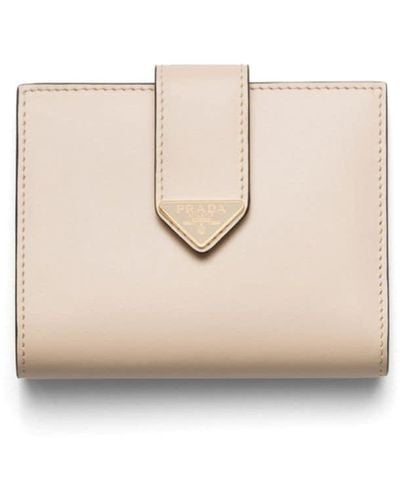 Prada Small Leather Bi-fold Wallet - Natural