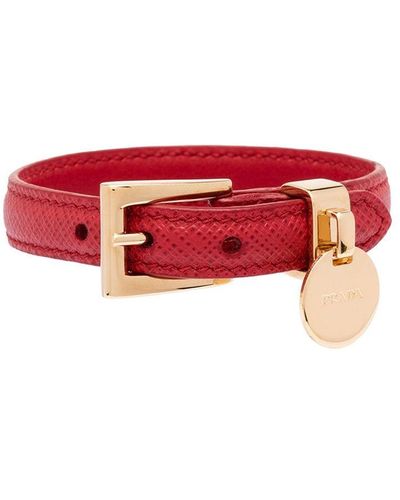 Prada Bracelet en cuir Saffiano - Rouge