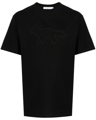 Maison Kitsuné T-Shirt mit aufgesticktem Fuchs - Schwarz